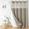 Extra Long No Hooks Needed Linen Textured Shower Curtain by EACHOPE