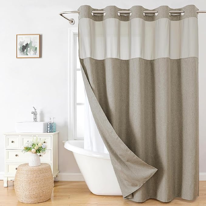 No Hooks Needed Linen Textured Shower Curtain by EACHOPE