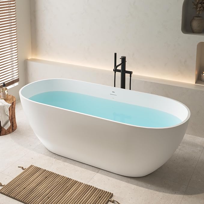 FerdY Fiji 69" Stone Resin Freestanding Bathtub, Classic Oval Shape Soaking - Image 2
