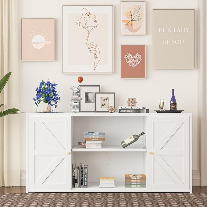 Metal Storage Cabinet with 2 Barn Doors, Farmhouse Sideboard Buffet Cabinet by Baborokicforyournewlife