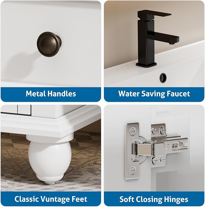 eclife 30" Bathroom Vanity Sink Combo Vintage Style - Image 6
