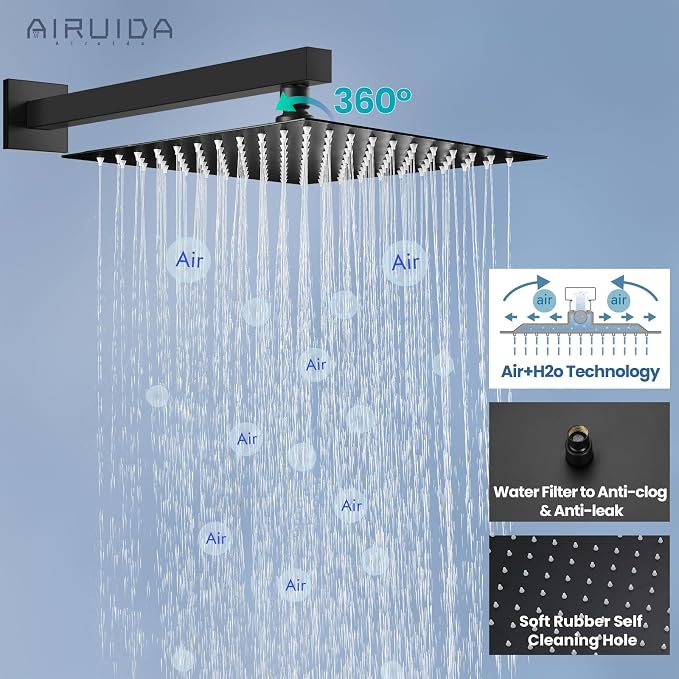 Airuida Shower Faucet Set Bathroom Rain Shower System SUS304 Stainless Steel - Image 5