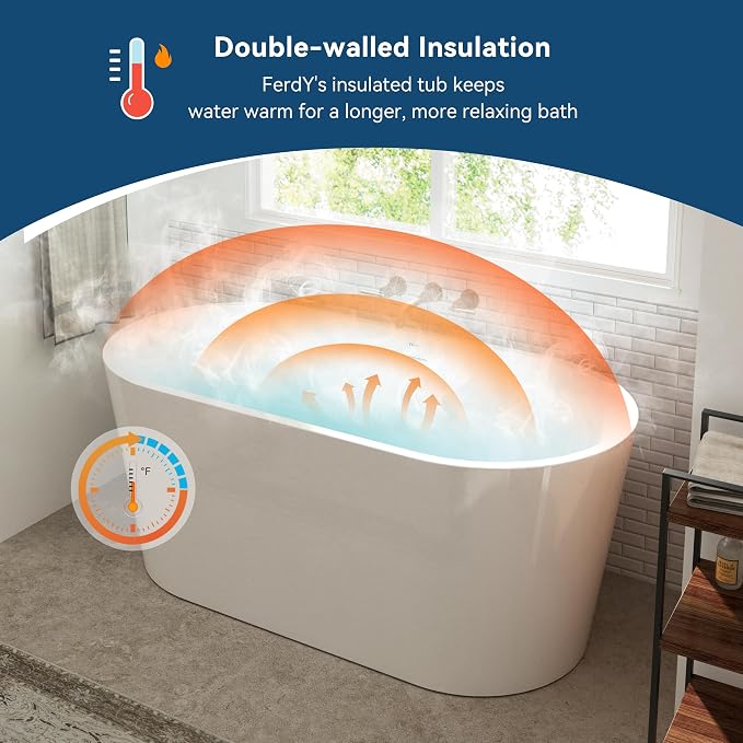 FerdY Shangri-La 55" Acrylic Freestanding Bathtub, Ergonomic Lightweight - Image 2