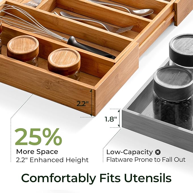 6-Piece Bamboo Drawer Organizer Set, 2.2" Deep Multi-Use Organizers - Image 4