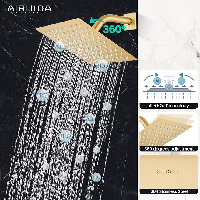 Airuida Shower Faucet Set Bathroom Rain Shower System SUS304 Stainless Steel - Image 7