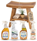 EcoDecors Serenity Teak Wood Shower Bench, Fully Assembled + 4 Pack Teak Care by EcoDecors