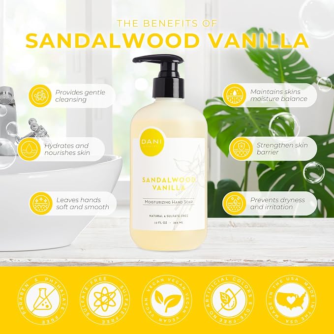 DANI Naturals Moisturizing Hand Soap – Sandalwood Vanilla Scent, Sulfate-Free & - Image 2