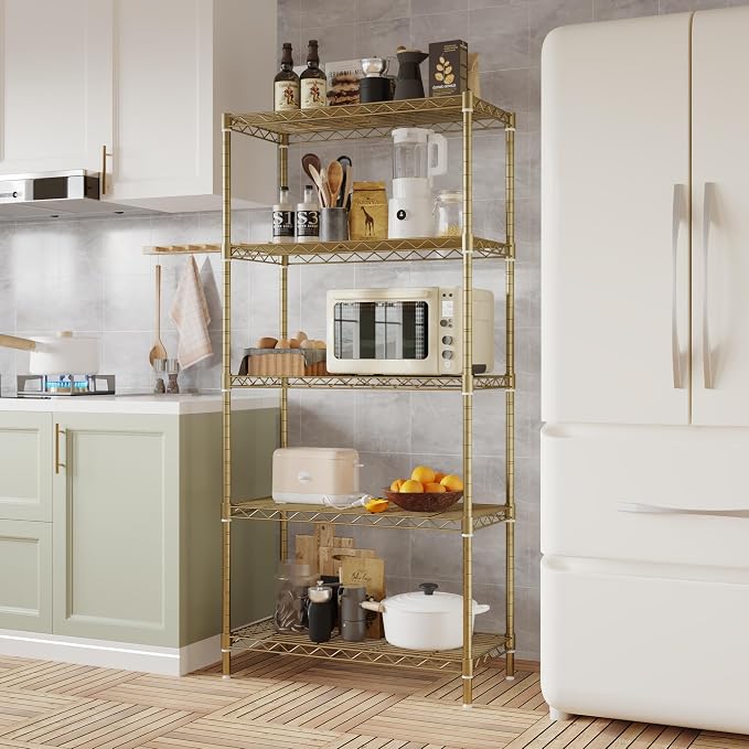 5 Tier Storage Racks Shelving, Heavy Steel Pantry Shelves, Adjustable Wire - Image 2