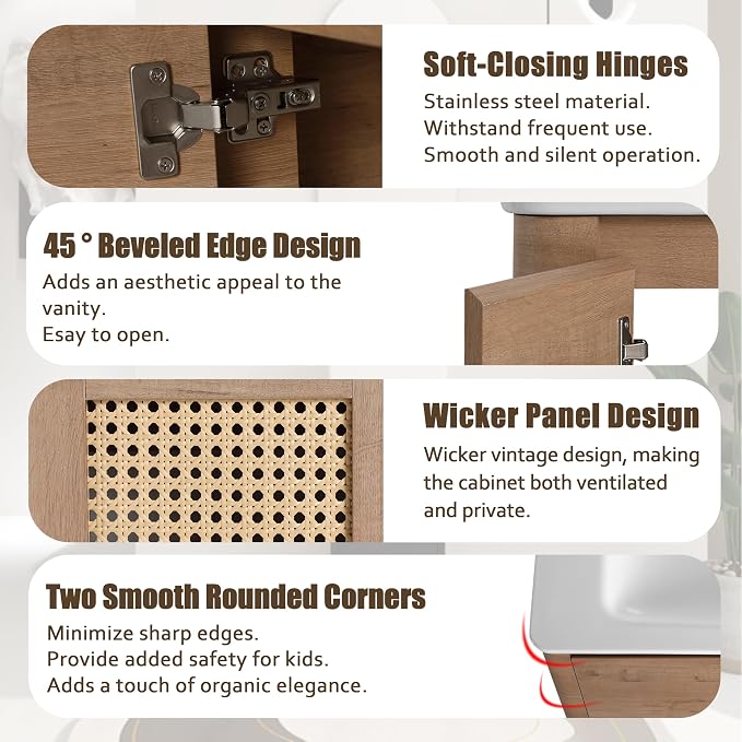 36 Inch Bathroom Vanity with Sink, Wooden Bathroom Cabinet with Soft Close Doors - Image 7