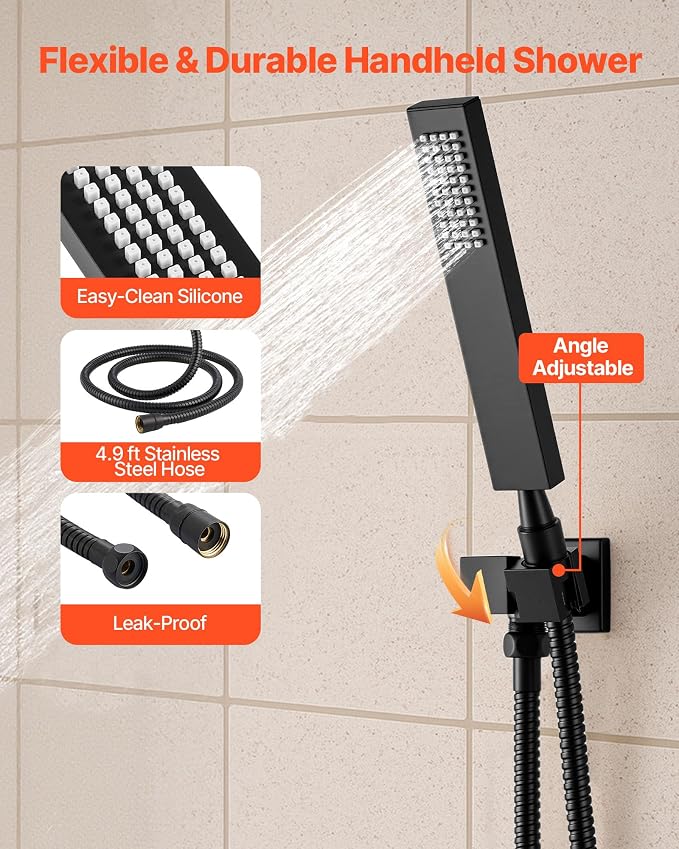 VEVOR Shower Faucet Set, 16 Inch Thermostatic Ceiling Mount Rainfall Shower - Image 6