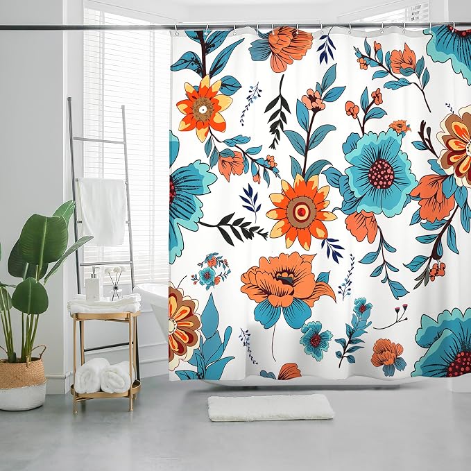 Bohemian Shower Curtain, Boho Floral Print Water Repellent Polyester Fabric - Image 8