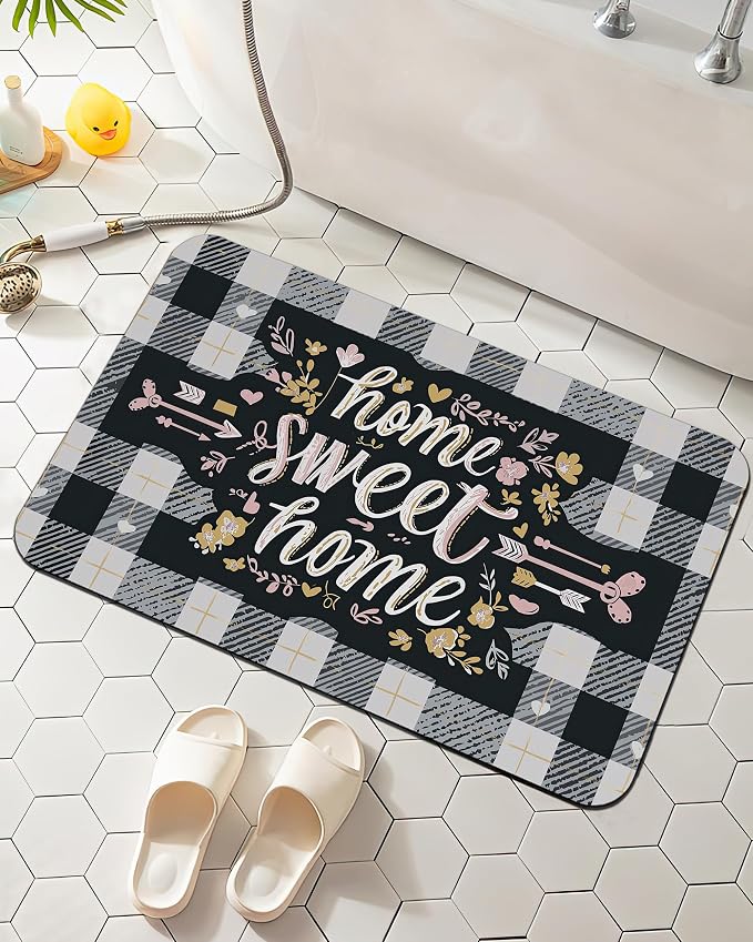 Sweet Home Bath Mat, Spring Floral Bathroom Rugs, Absorbent Bath Rug Floor Rug by Elightvap