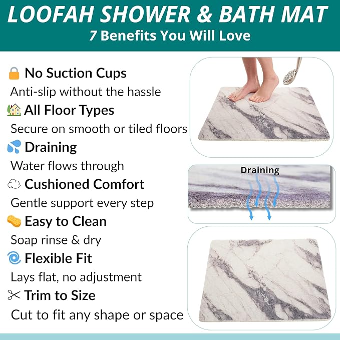 Enkosi Loofah Shower Mat Non Slip – Square Anti Slip Bath Mat - Image 4