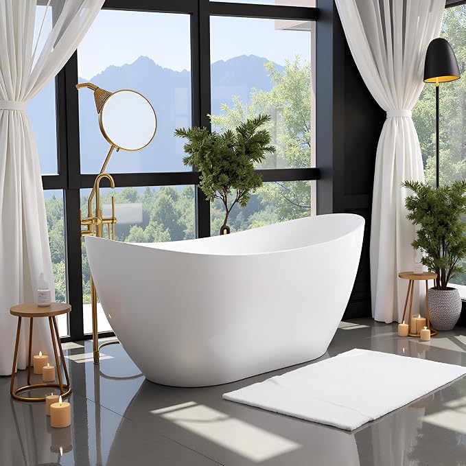 60" Acrylic Freestanding Bathtubs, High-back Stand Alone Tub, Soaking Tubs - Image 9