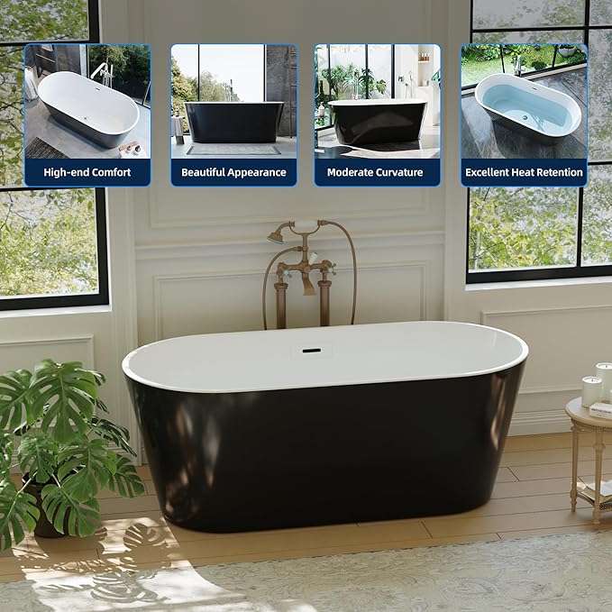 67" Acrylic Freestanding Bathtub, Deep Soaking Tub - Image 5