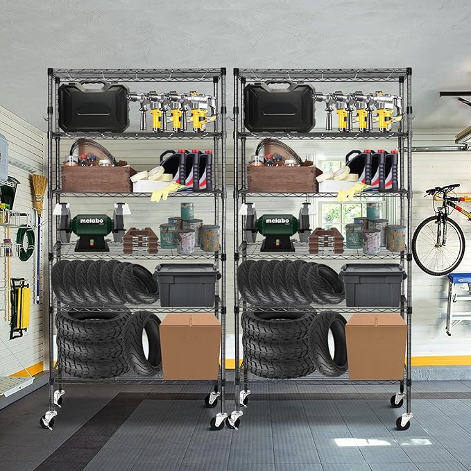 6 Tier Storage Shelves with Wheels, 2100lbs Capacity Heavy Duty Shelving Units - Image 2