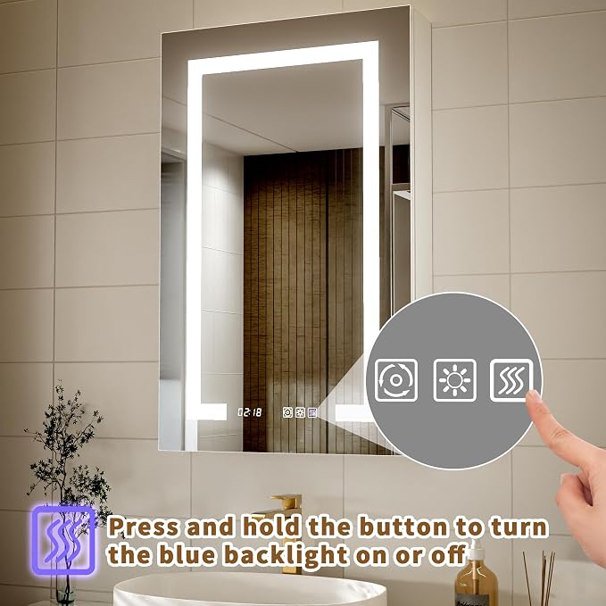 Lighted Medicine Cabinet with Mirror, Stepless Dimming & Defog, Right Open - Image 5