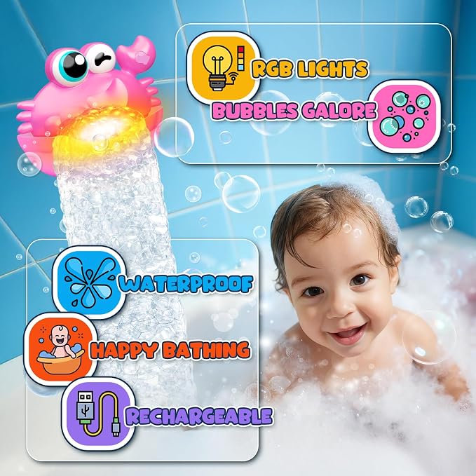 Bath Toys for Kids Ages 1-3, Light Up Baby Bath Toys Crab Bubble Maker - Image 3