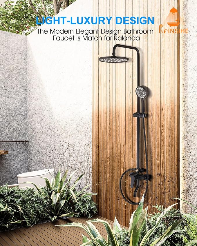 Outdoor Shower Fixture, Dial Thermometer Brass Valve, Wall Mount Outside Shower - Image 6