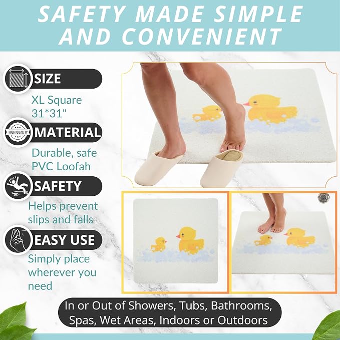 ENKOSI Loofah Shower Mat for Kids – Non-Slip Square Bath Mat - Image 3