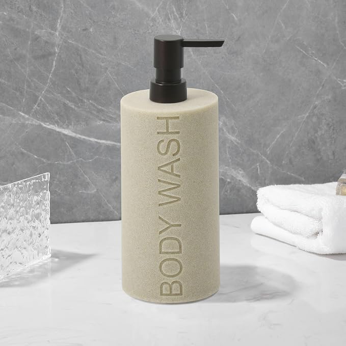 Resin Tan Sandstone Body Wash Engraved Bottle Refillable Pump Dispenser - Image 6