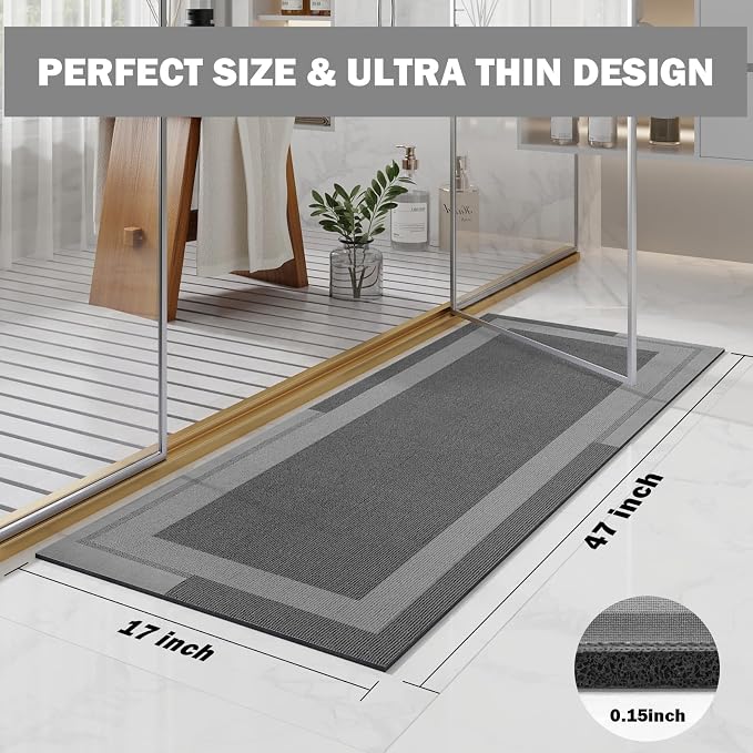 Non Slip Long Bath Mat Bathroom Runner, Rubber Backing Ultra Thin Bathroom Rugs - Image 2