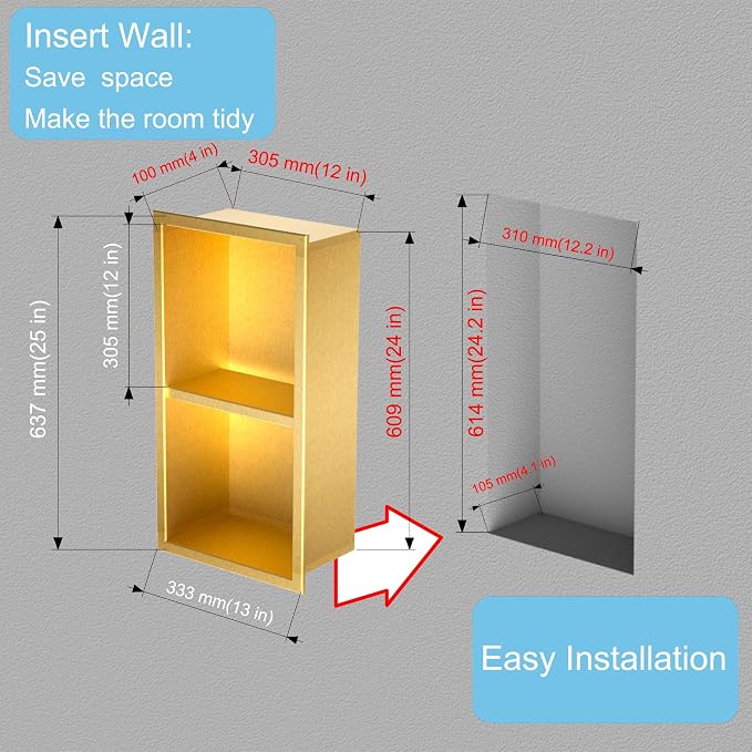 Non Tile Tube Niche Boxes for Showers, Bathroom Niche Double Shelves, Stainless - Image 3