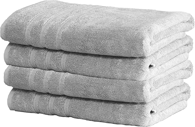 Mosobam Luxury Turkish Set of 4 Bath Towels 30X58 Light Grey 700 GSM Bamboo by Mosobam