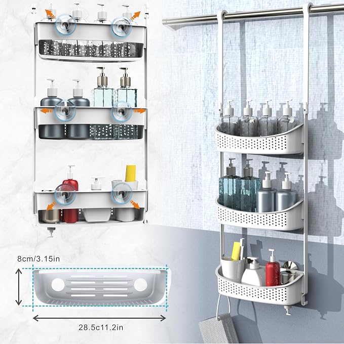 Heavy duty shower caddy hanging; 3 tiers supper large plastic shower basket - Image 6