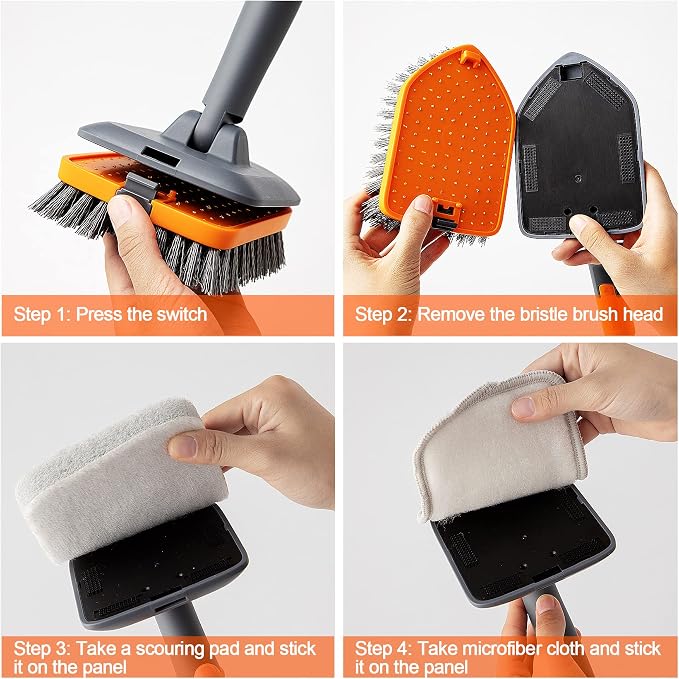 Tile Tub Scrubber Brush with 3 Different Function Cleaning Heads and 56" - Image 7
