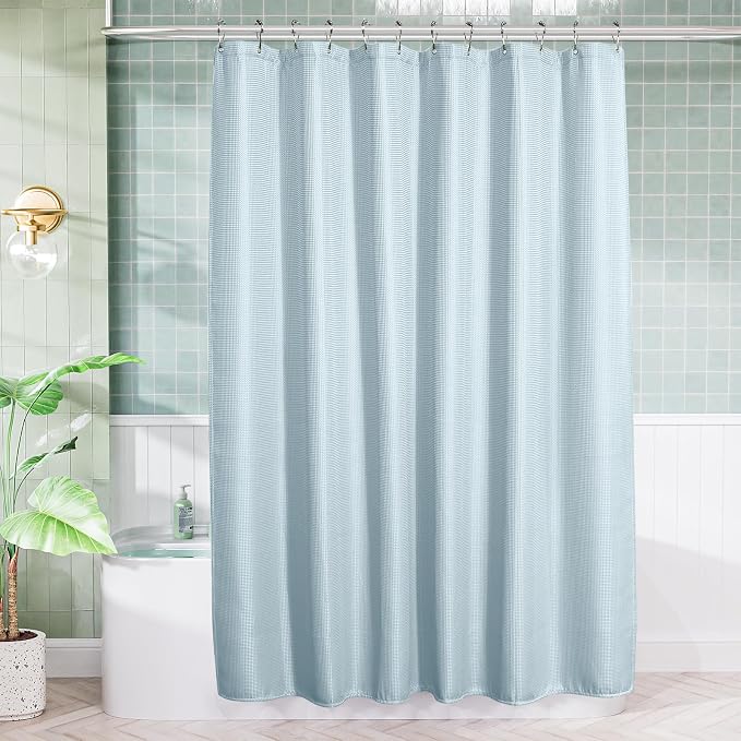 AmazerBath Fog Blue Shower Curtain Waffle Textured, Fabric Shower Curtain Misty - Image 8