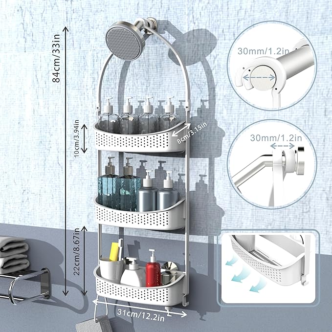 Heavy duty shower caddy hanging; 3 tiers supper large plastic shower basket - Image 2