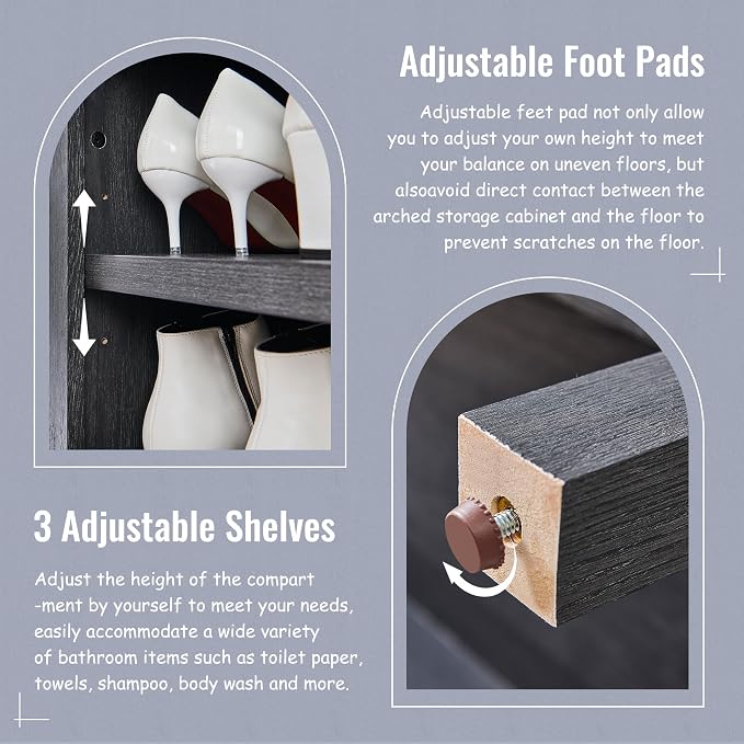 71" Tall Arched Bathroom Storage Cabinet, 7-Tier Modern Farmhouse Storage - Image 4