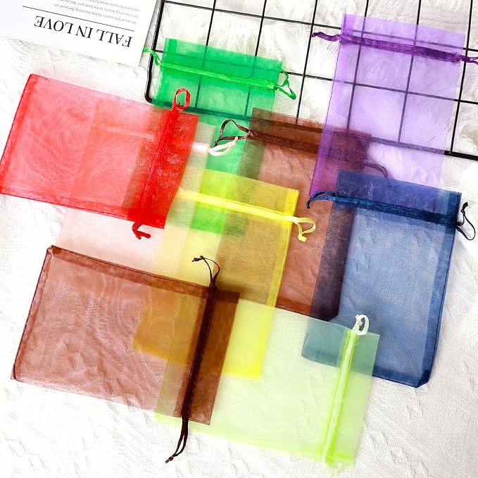 100PCS 4X4.72" Mixed Color Satin Drawstring Organza Pouch Gift Bags - Image 5
