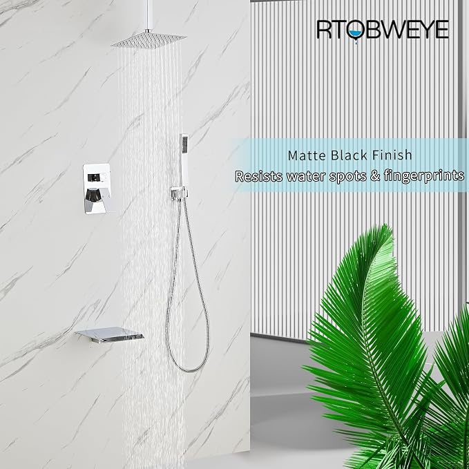 10 Inch Shower Faucet Set, Ceiling Mounted Rainfall Shower System - Image 4
