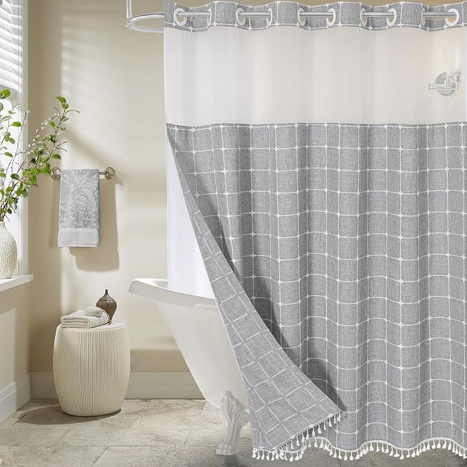 MitoVilla No Hooks Required Farmhouse Shower Curtain by MitoVilla