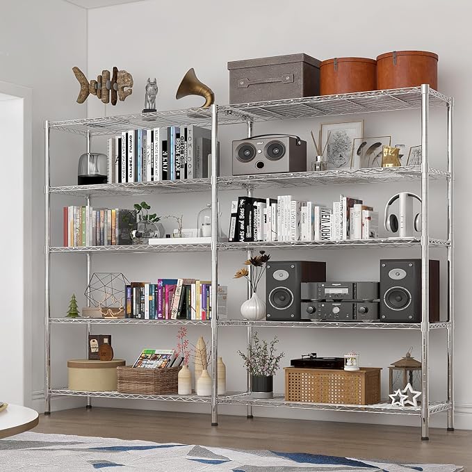 5 Tier Storage Racks Shelving, Heavy Steel Pantry Shelves, Adjustable Wire - Image 2