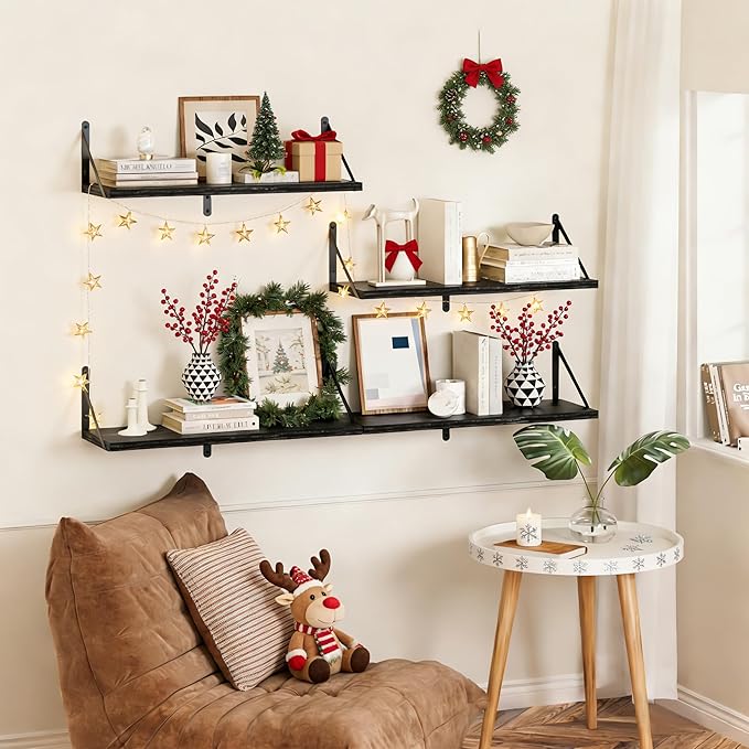 Heimlove 48 Inch Large Wall Bookshelves Set of 3, Wall Mounted Bookshelves - Image 8