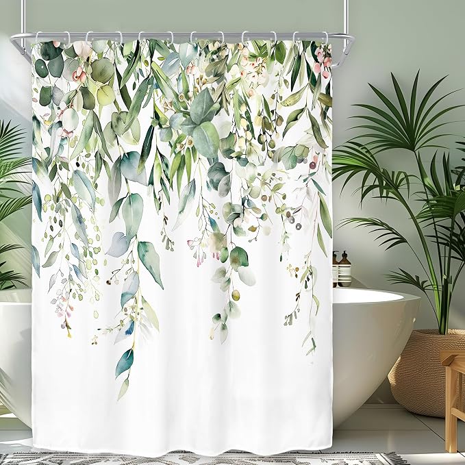 Riyidecor Small Green Eucalyptus Leaves Shower Curtain by Riyidecor