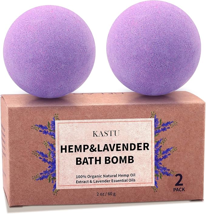 Bath Bombs, 2 Pack Fizzy Spa Gift Natural Hemp Oil Extract and Lavender by Focusingonbathingproducts