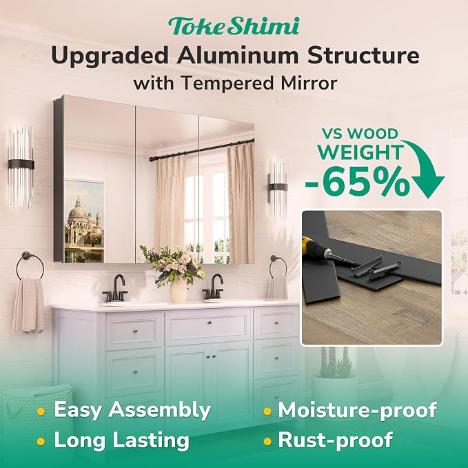 TokeShimi 24 x 32 Mirrored Medicine Cabinet Recessed or Surface Mount, Aluminum - Image 5