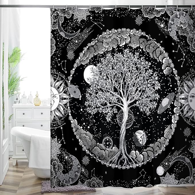 Bohemian Shower Curtain, Boho Floral Print Water Repellent Polyester Fabric by WCWahChunshowercurtains