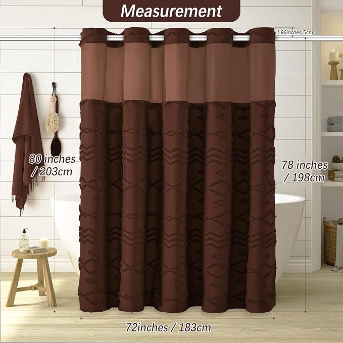 No Hooks Required Boho Farmhouse Shower Curtain Tufted Chevron Striped - 72W x - Image 6