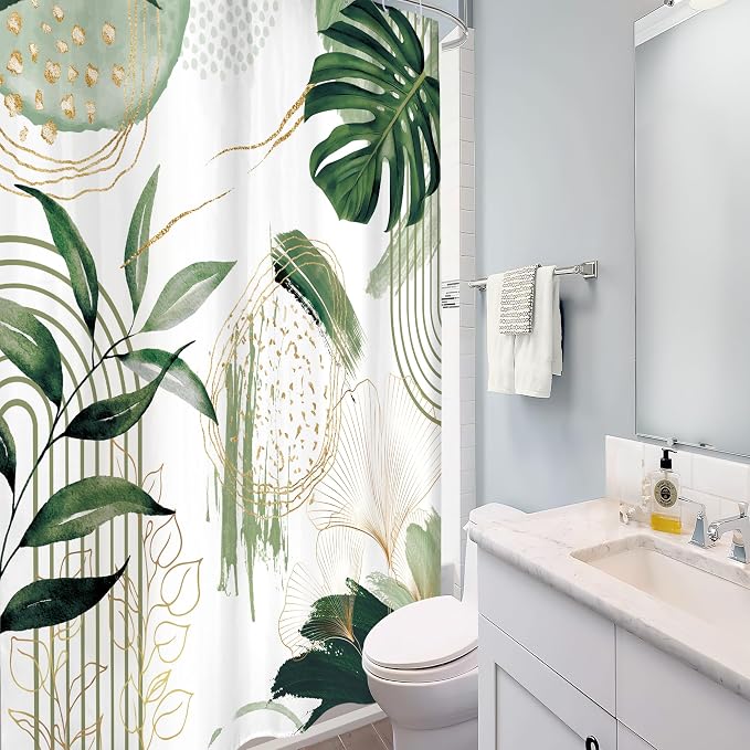 Sage Green Boho Shower Curtain 48Wx72H Small Stall Narrow Modern Abstract Mid - Image 4