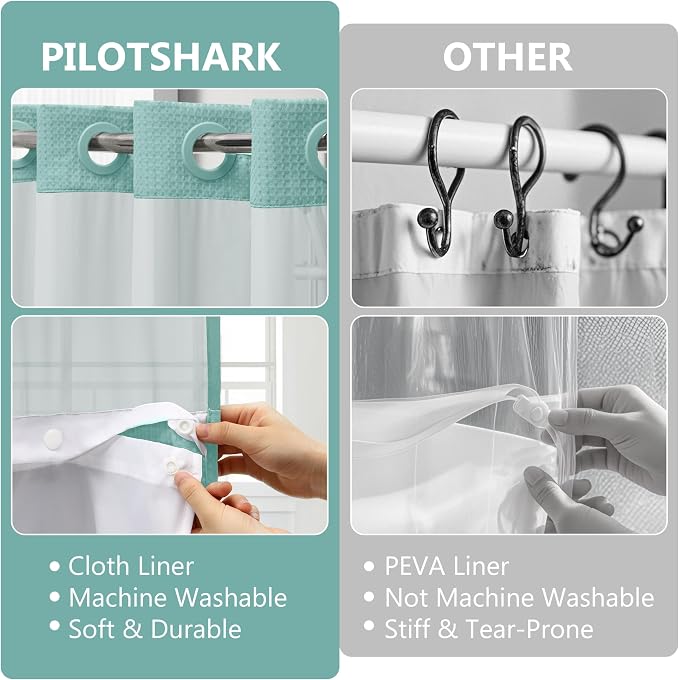 No Hook Waffle Weave Shower Curtain Set - Image 7