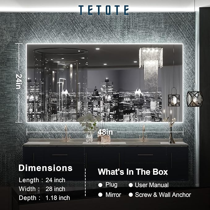 TETOTE 48 x 24 LED Backlit Bathroom Mirror - Image 6