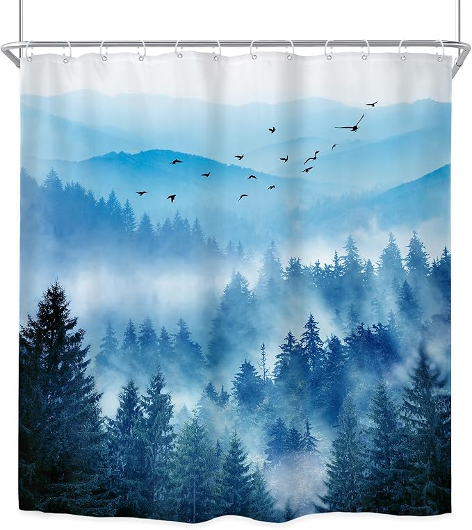 Riyidecor Navy Blue Mountain Shower Curtain 72Wx96H Inch Extra Long Nature - Image 8