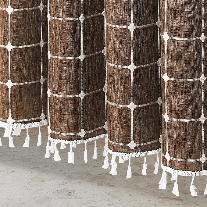 MitoVilla Brown 72 x 78 Farmhouse Shower Curtain, Boho 78 inch Long Polyester - Image 5