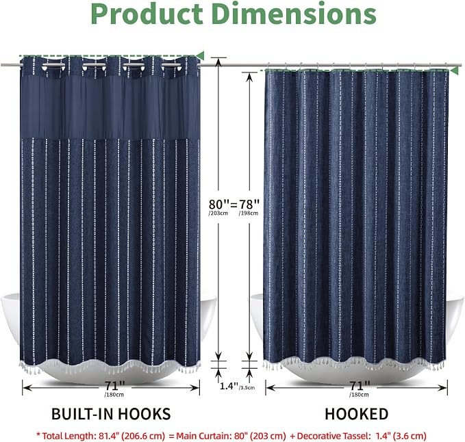No Hook Long Shower Curtain Set - Image 7