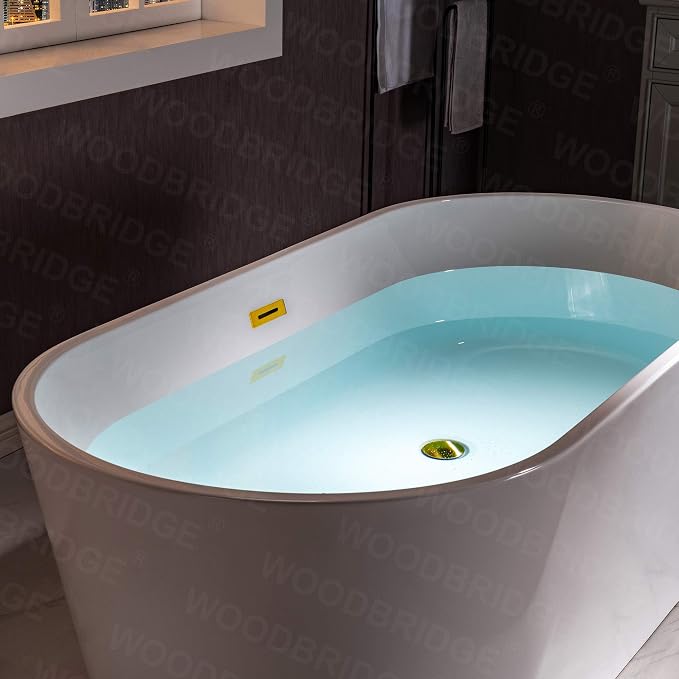 WOODBRIDGE 59" Freestanding White Acrylic Soaking Bathtub - Image 5